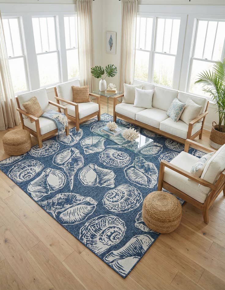 Detail image of 10' x 10'  Washable Coastal Indoor / Outdoor Square Rug