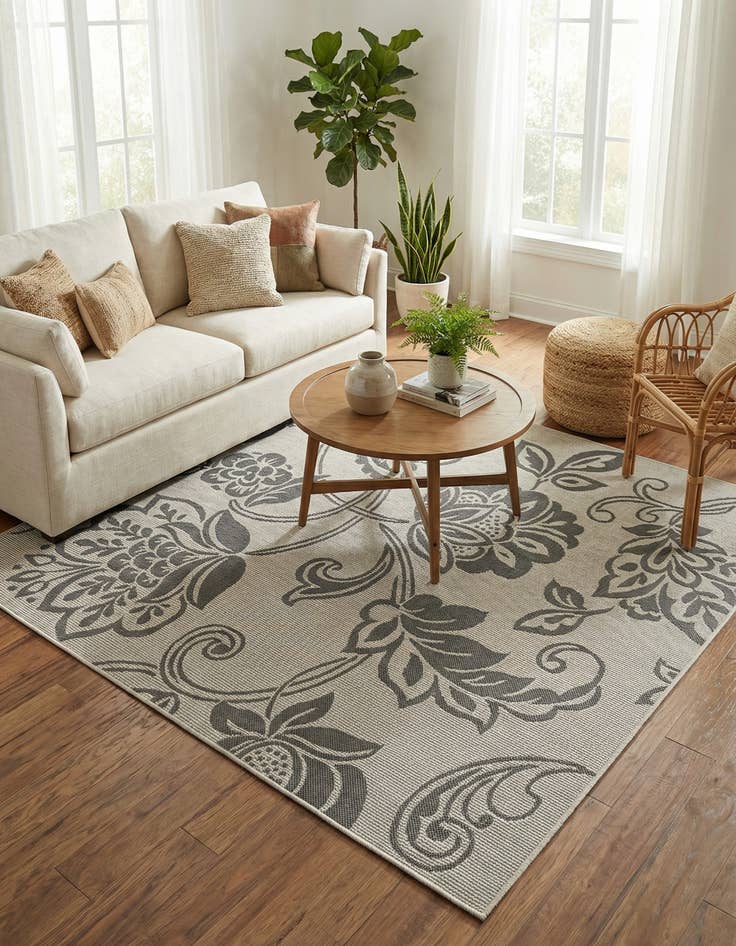 Detail image of 6' x 6' Washable Botanical Indoor / Outdoor Square Rug