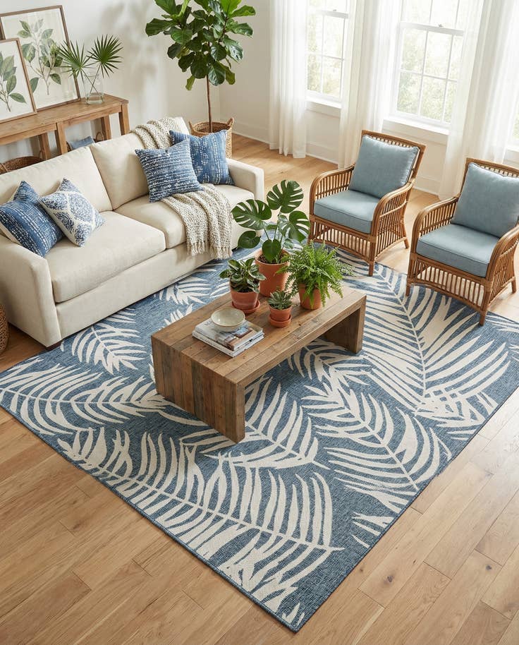 Detail image of 10' x 10' Easy-Clean Botanical Indoor / Outdoor Square Rug