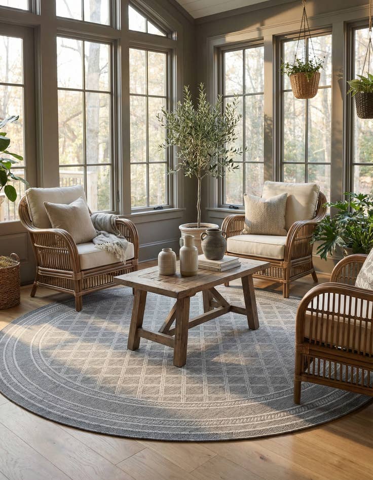 Detail image of 10' x 10' Washable Lattice Indoor / Outdoor Round Rug