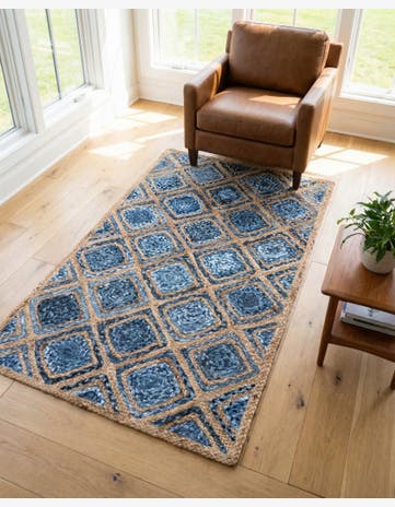 Blue Handmade Braided Jute Rug