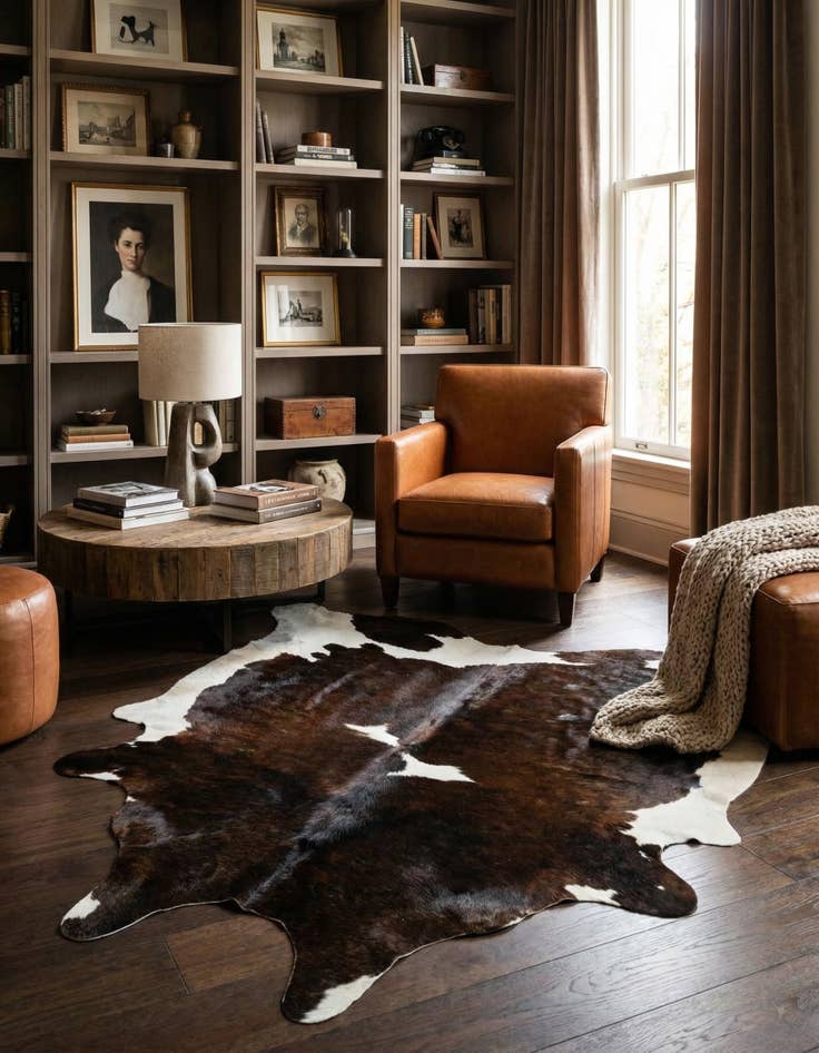 Detail image of 4' 10 x 5' 7 Cowhide Leather Square Rug