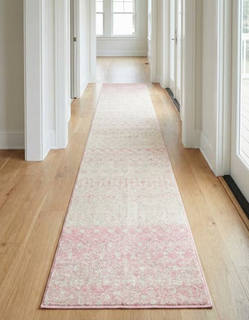 Ivory and Pink Moroccan Trellis Runner Rug