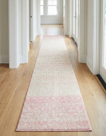 Ivory and Pink Moroccan Trellis Runner Rug
