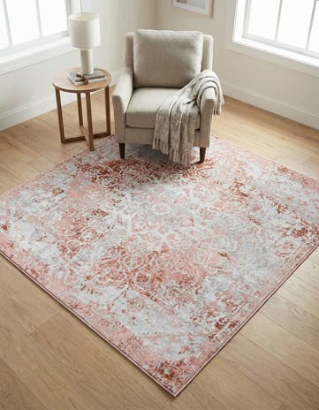 Rose Pink Kamala Washable Square Rug