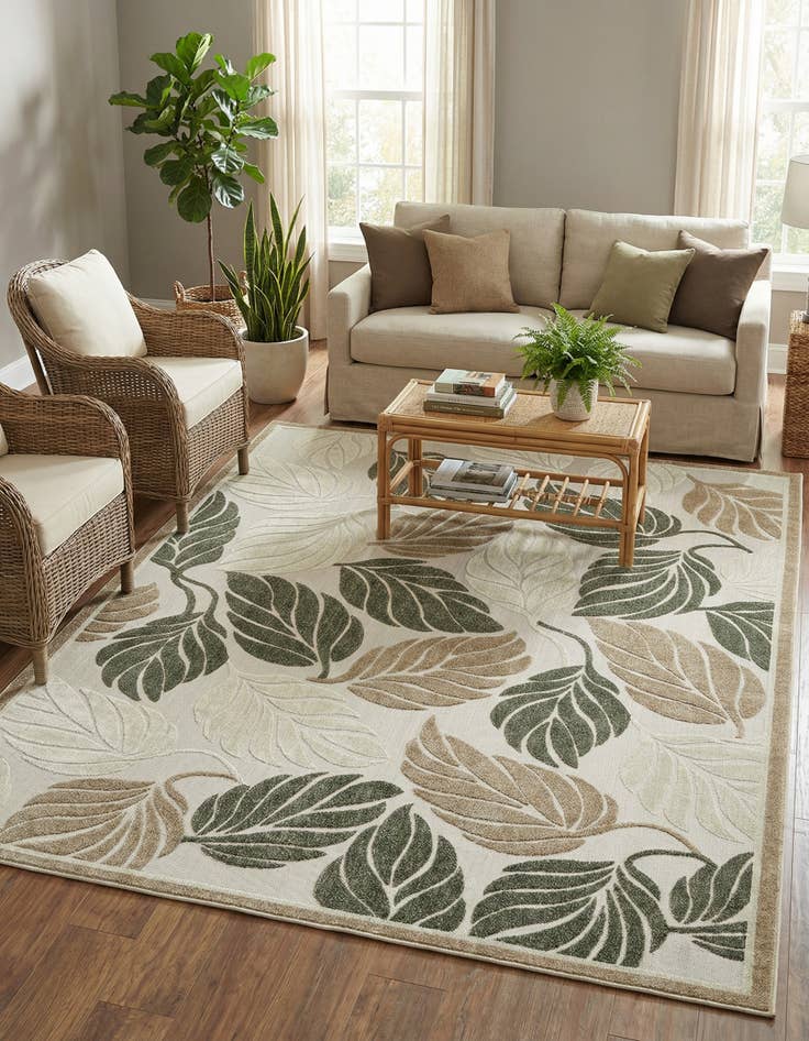 Detail image of 8' x 10'  Washable Botanical Indoor / Outdoor Rug