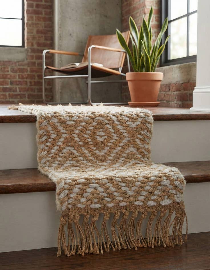 Detail image of 0' 9 x 2' 6  Hand Woven Braided Jute Stair Rug