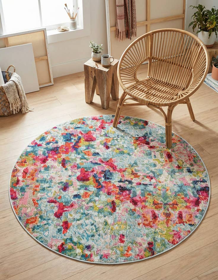 Detail image of 4' x 4'  Washable Spectrum Round Rug
