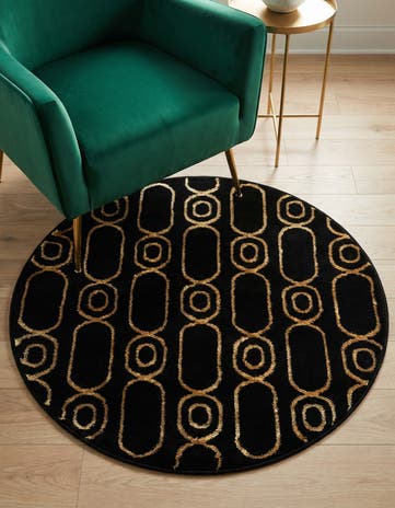 Black and Gold Vogue Geo Round Rug