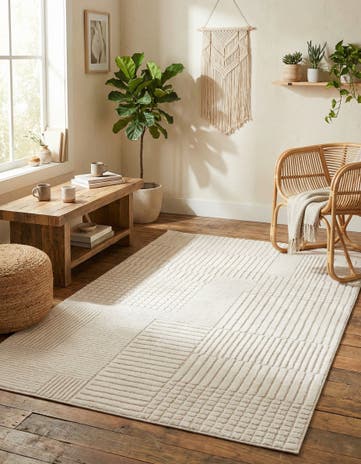 Ivory White Textura Designer Rug