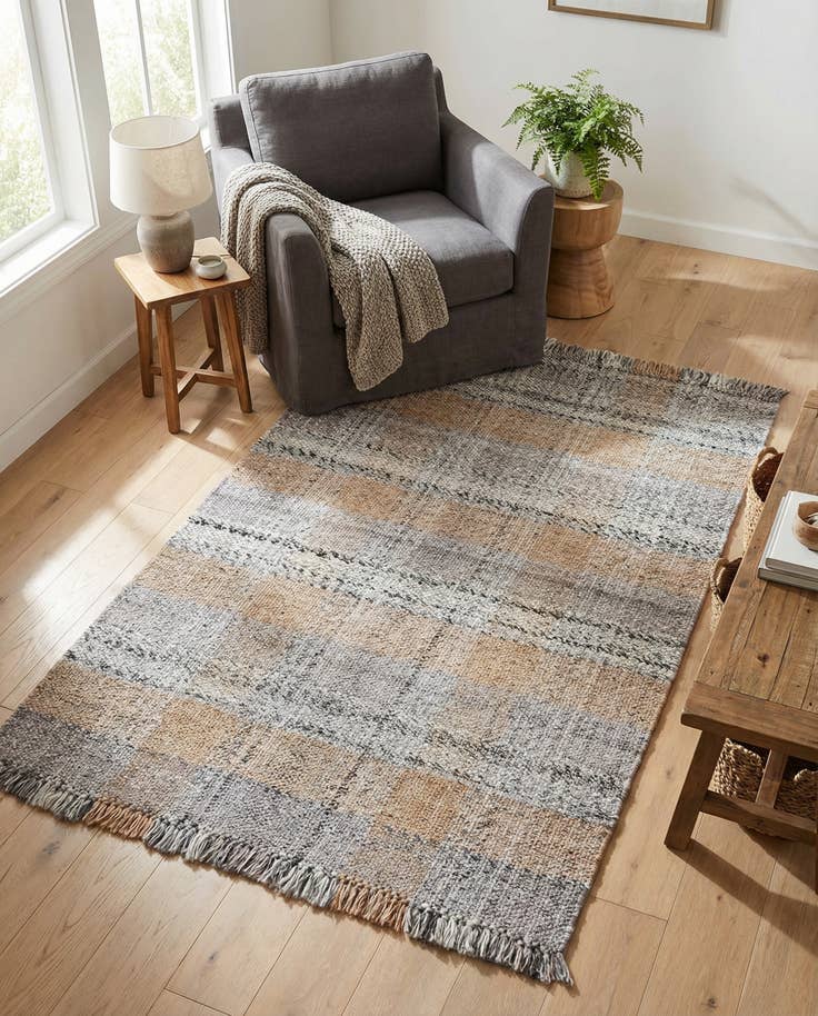 Detail image of 4' 1 x 6' 1 Easy-Clean Eco Plaid Washable Indoor / Outdoor Rug