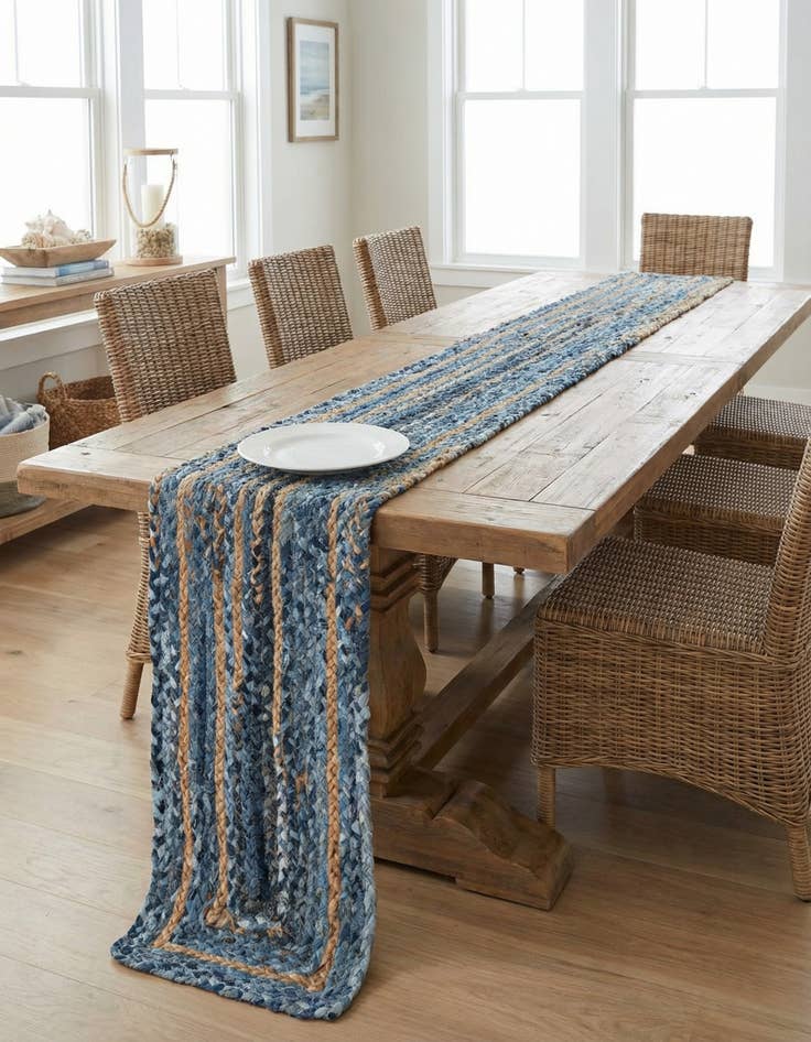 Detail image of 1' 2 x 10'  Hand Braided Chindi Table Runner Rug