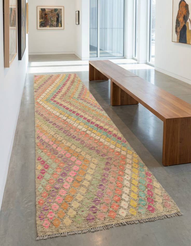 Detail image of 3' x 9' 10 Hand Woven Kilim Modern Wool Runner Rug