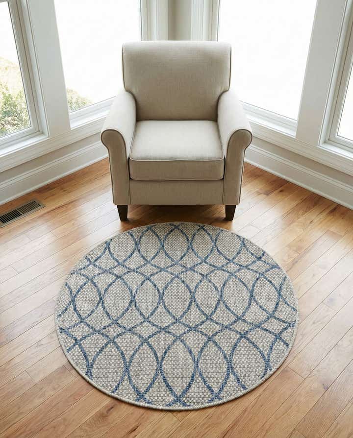 3' x 3' Easy-Clean Trellis Indoor / Outdoor Round Rug