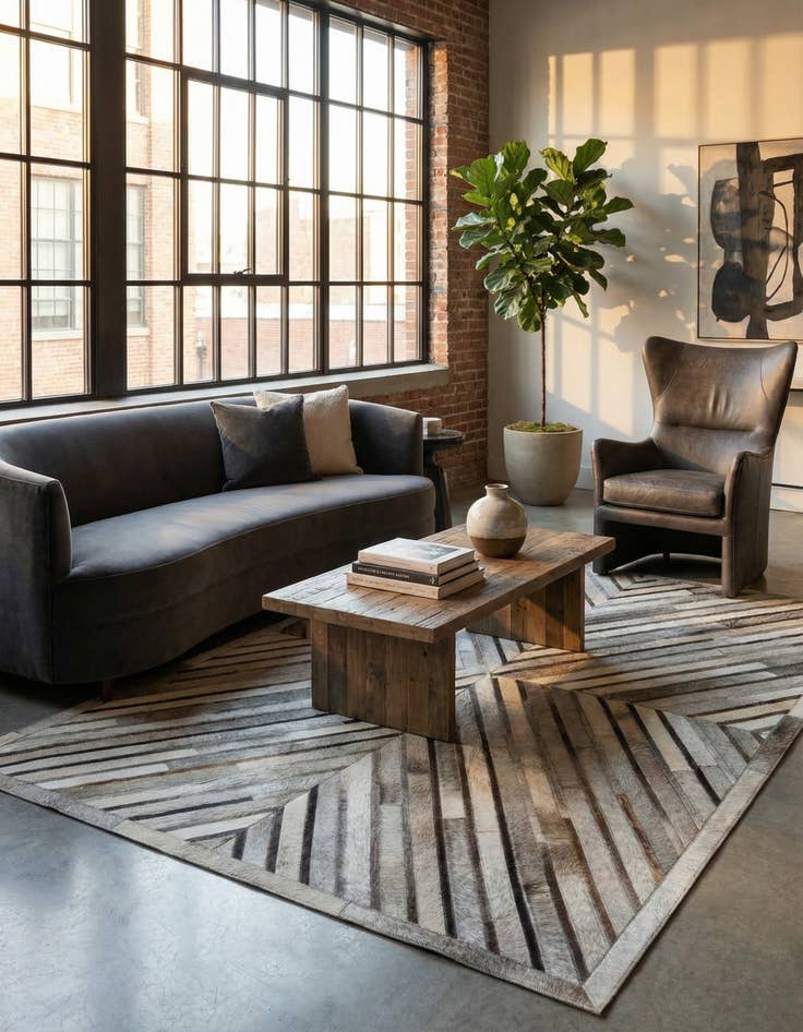 Detail image of 4' 1 x 6' 1 Cowhide Leather Rug