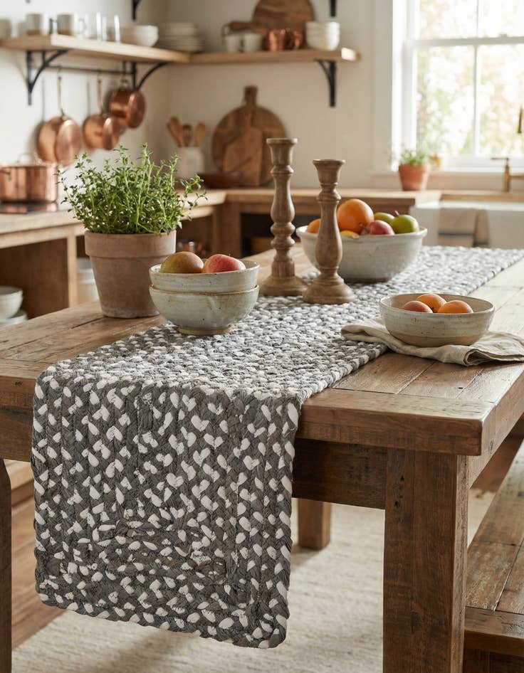 Detail image of 1' 2 x 4' 1  Hand Braided Chindi Table Runner Rug