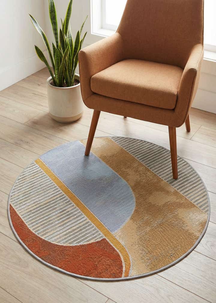 3' 3 x 3' 3 Easy-Clean Modern Indoor / Outdoor Round Rug