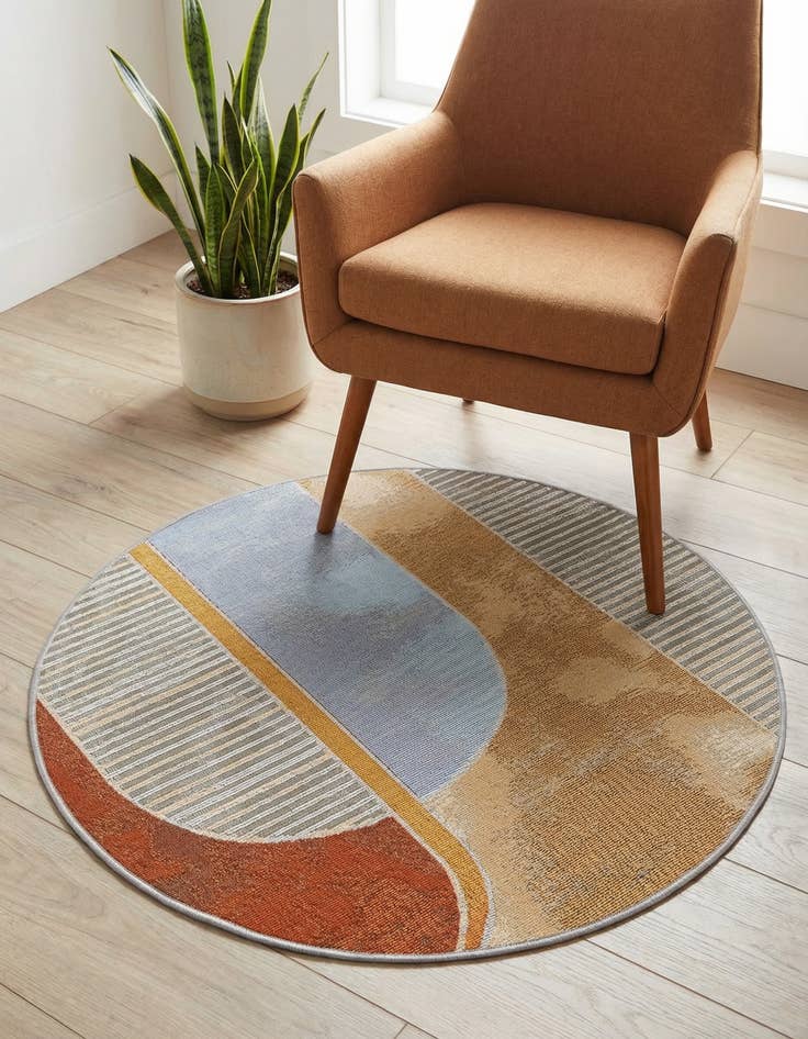 Detail image of 3' 3 x 3' 3 Easy-Clean Modern Indoor / Outdoor Round Rug