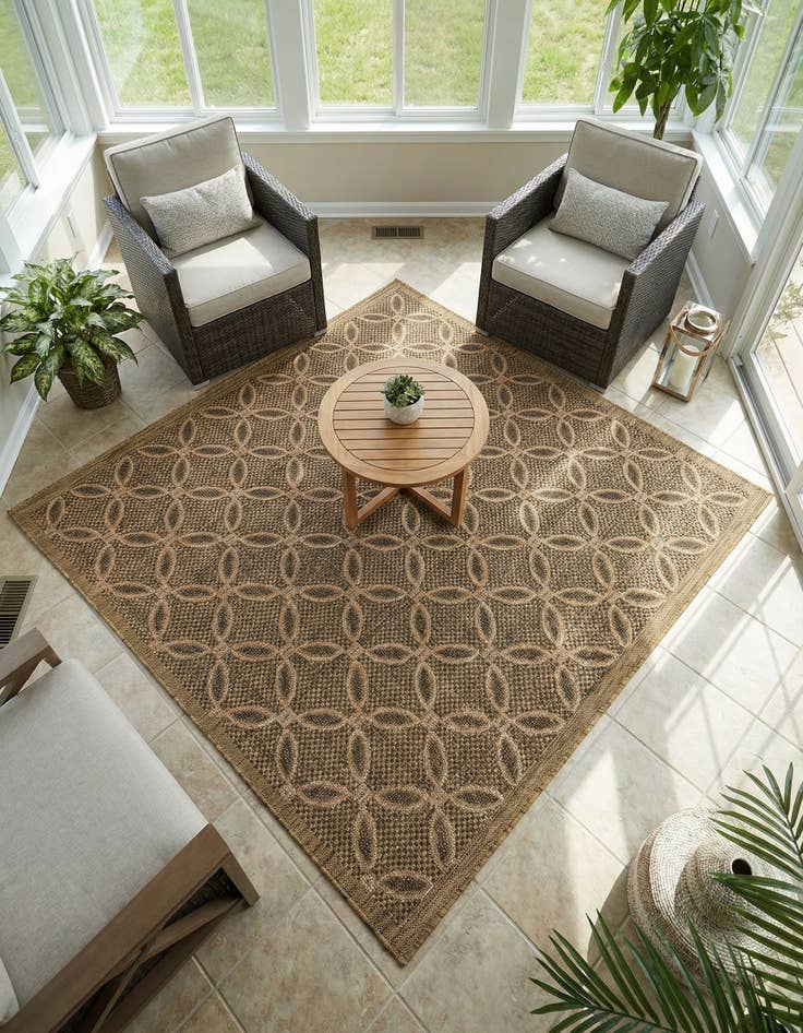 Detail image of 6' x 6' Washable Lattice Indoor / Outdoor Square Rug