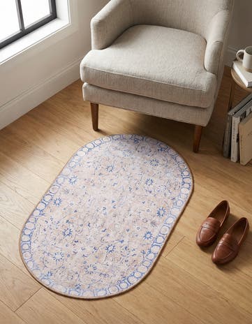 Beige Washable Timeless Oval Rug