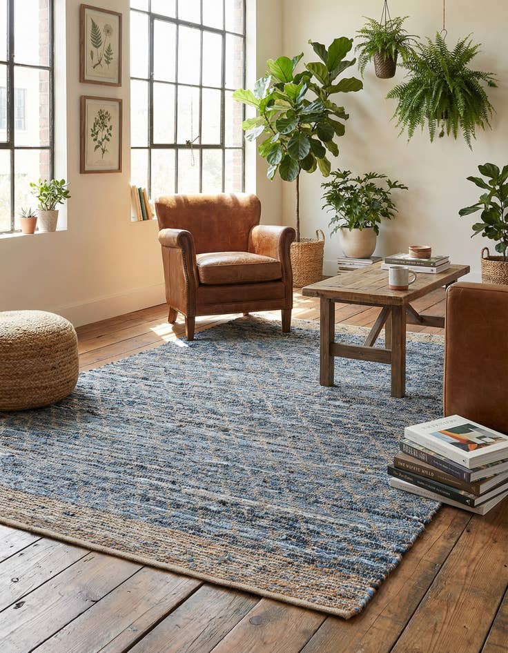 Detail image of 6' 1 x 9'  Hand Woven Chindi Trellis Rug