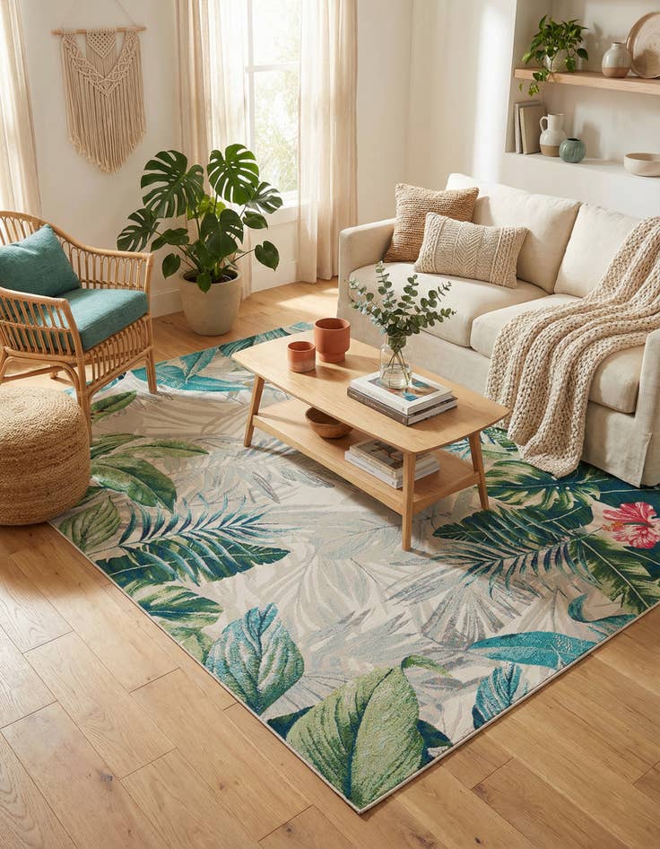 Detail image of 7' 10 x 10' Washable Botanical Indoor / Outdoor Rug