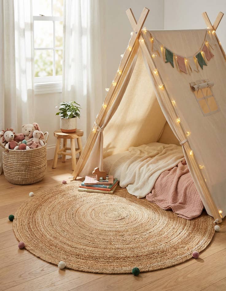 Detail image of 6' 1 x 6' 1  Hand Braided Kids Braided Jute Round Rug