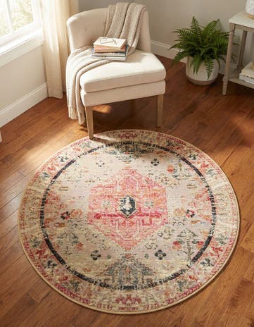 3' x 3' Easy-Clean Traditional Indoor / Outdoor Round Rug