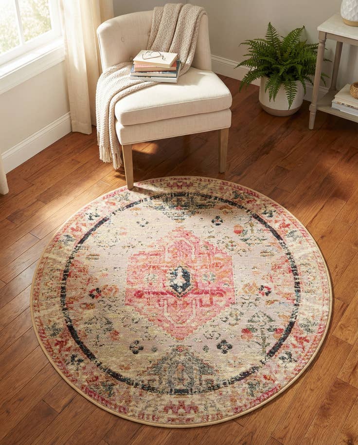 Detail image of 3' x 3' Easy-Clean Traditional Indoor / Outdoor Round Rug