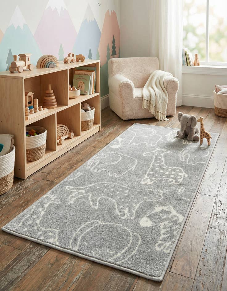 Detail image of 2' 2 x 4' Animals Whimsy Kids Runner Rug