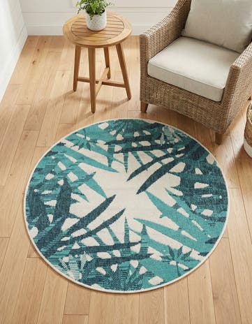 3' x 3' Easy-Clean Botanical Indoor / Outdoor Round Rug