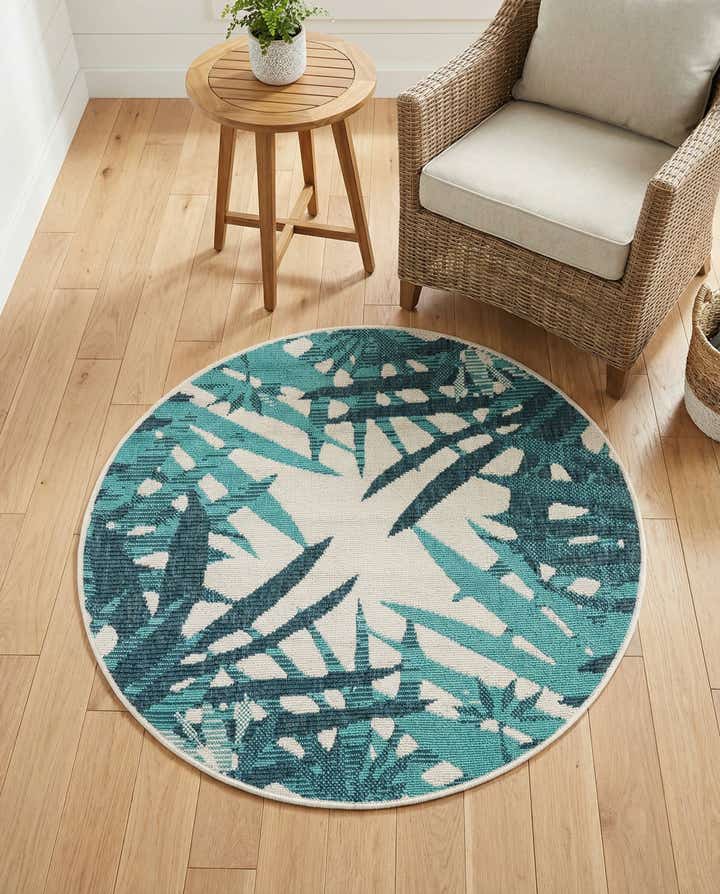 3' x 3' Easy-Clean Botanical Indoor / Outdoor Round Rug