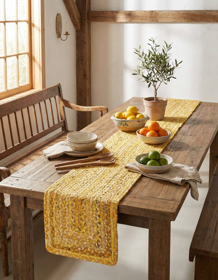 Detail image of 1' 2 x 10'  Hand Braided Chindi Table Runner Rug