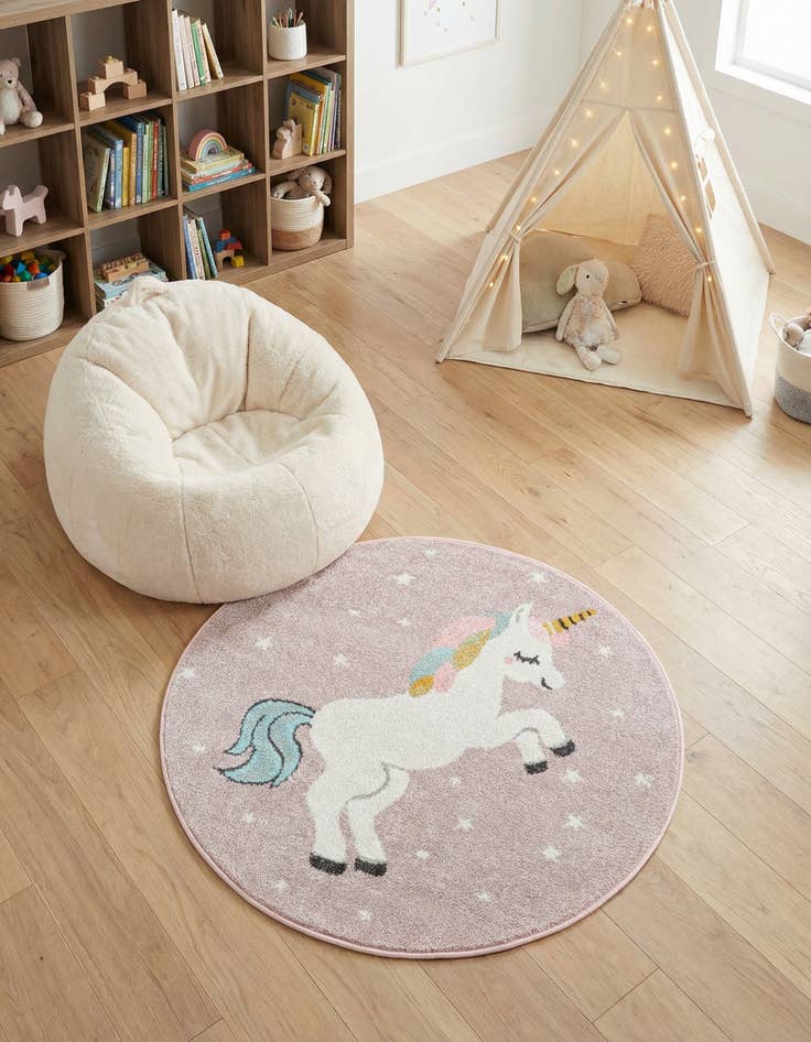 Detail image of 3' 3 x 3' 3 Unicorn Whimsy Kids Round Rug