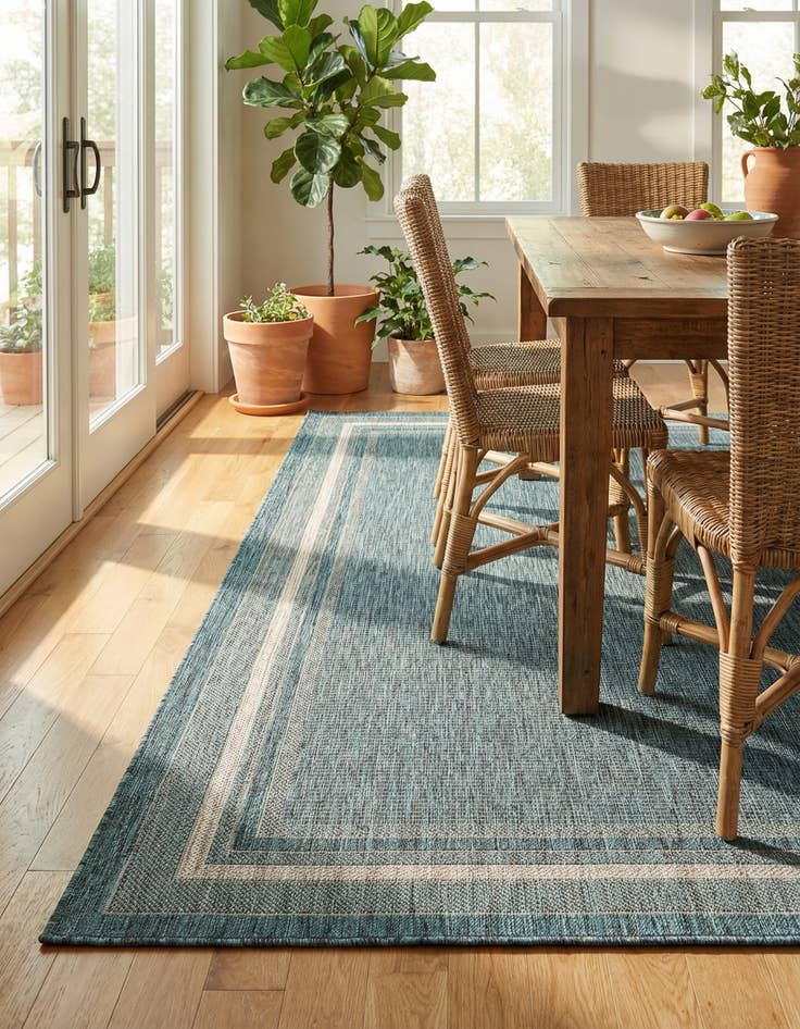 Detail image of 5' 3 x 8'  Washable Border Indoor / Outdoor Rug