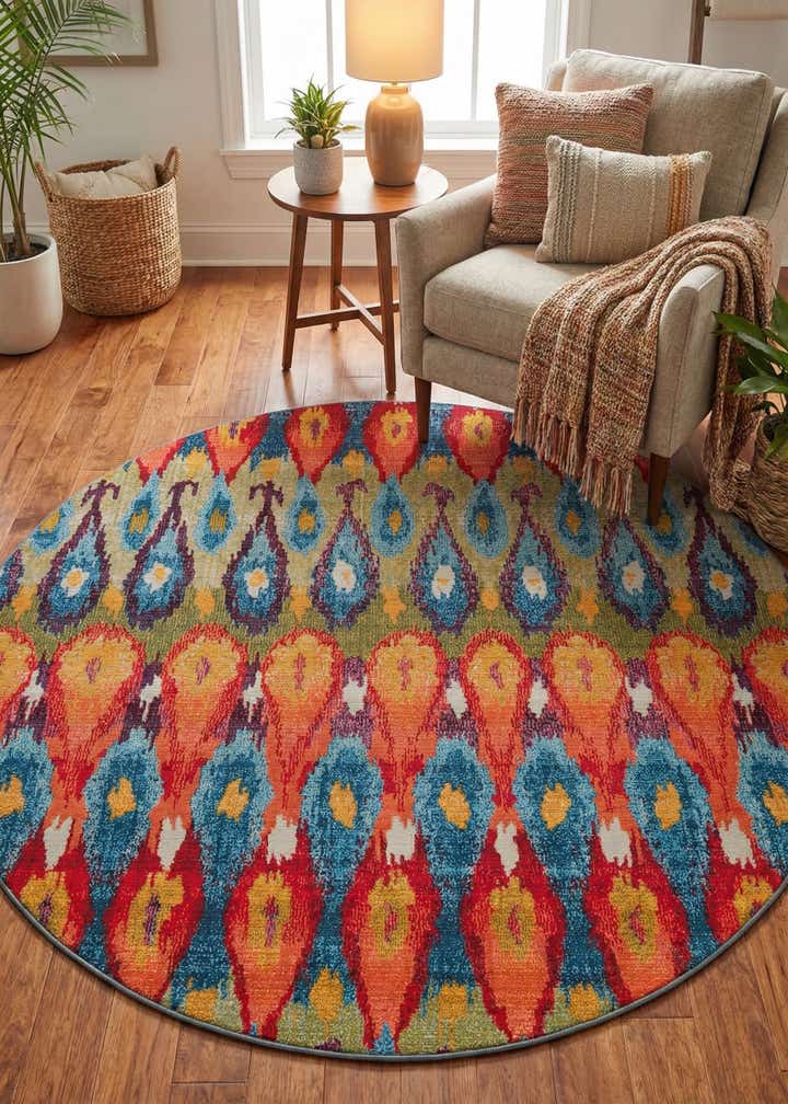 7' x 7' Easy-Clean Modern Indoor / Outdoor Round Rug