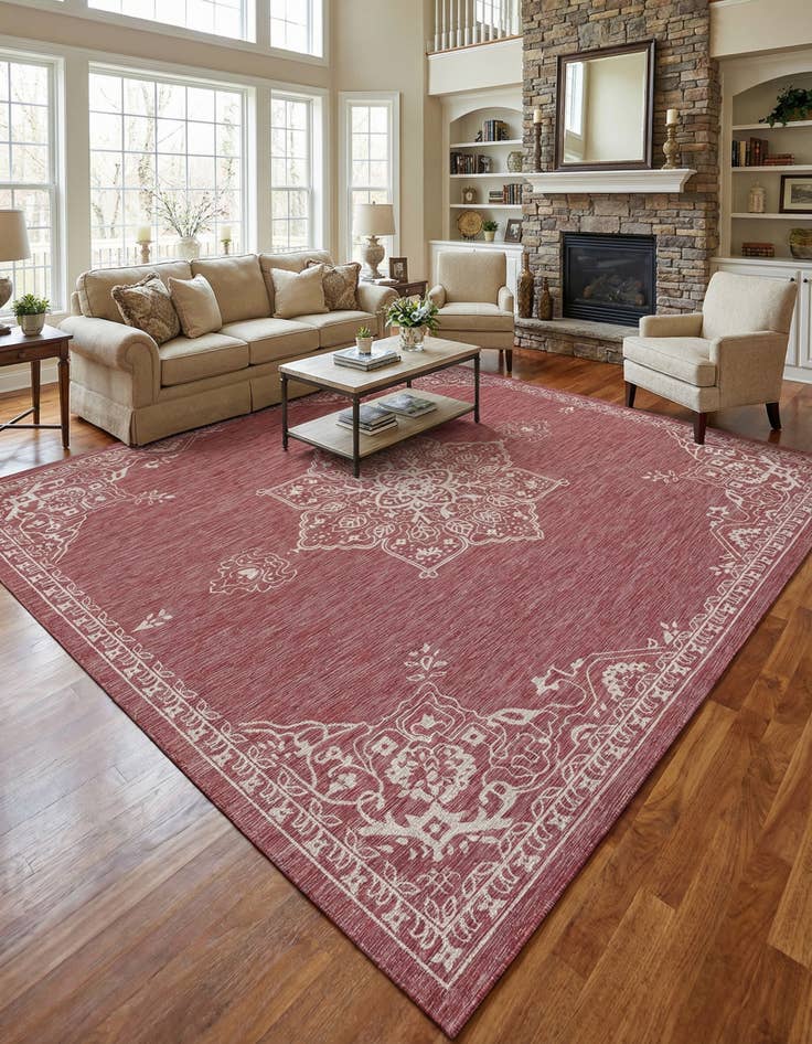 Detail image of 13' x 13' Washable Traditional Indoor / Outdoor Square Rug