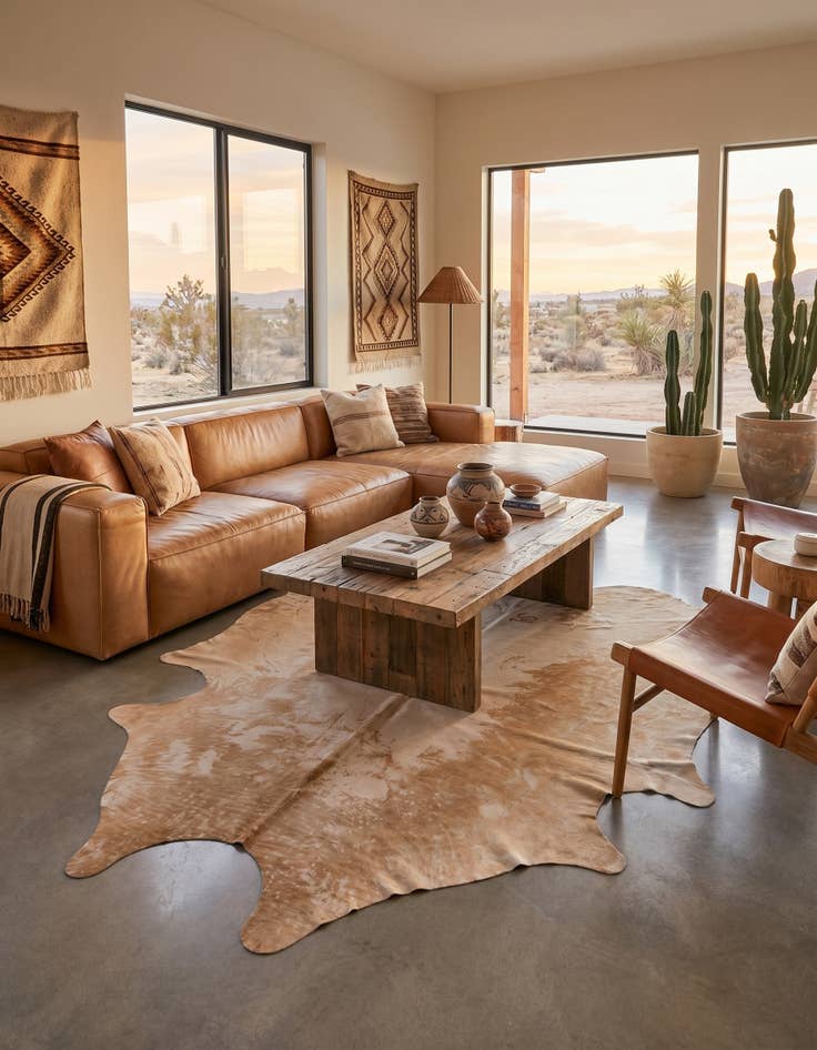 Detail image of 6' 6 x 7' 6 Cowhide Leather Rug