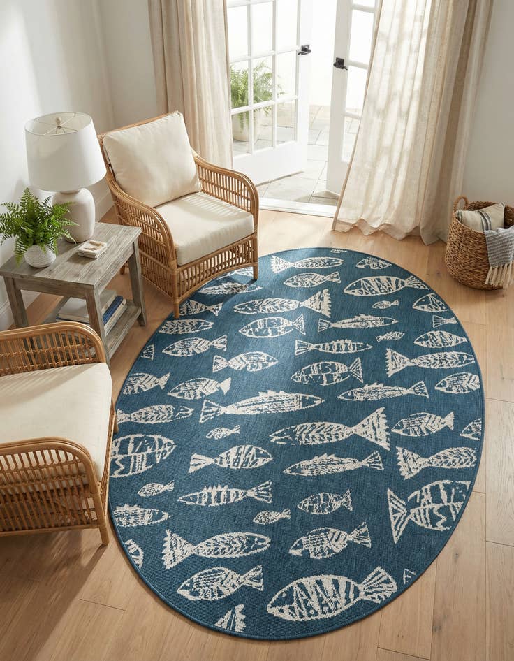 Detail image of 4' x 6' Easy-Clean Coastal Indoor / Outdoor Oval Rug