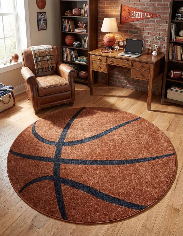 Detail image of 5' 3 x 5' 3 Sports Washable Round Rug
