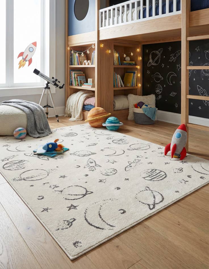 Detail image of 5' 3 x 8' Planets Whimsy Kids Rug