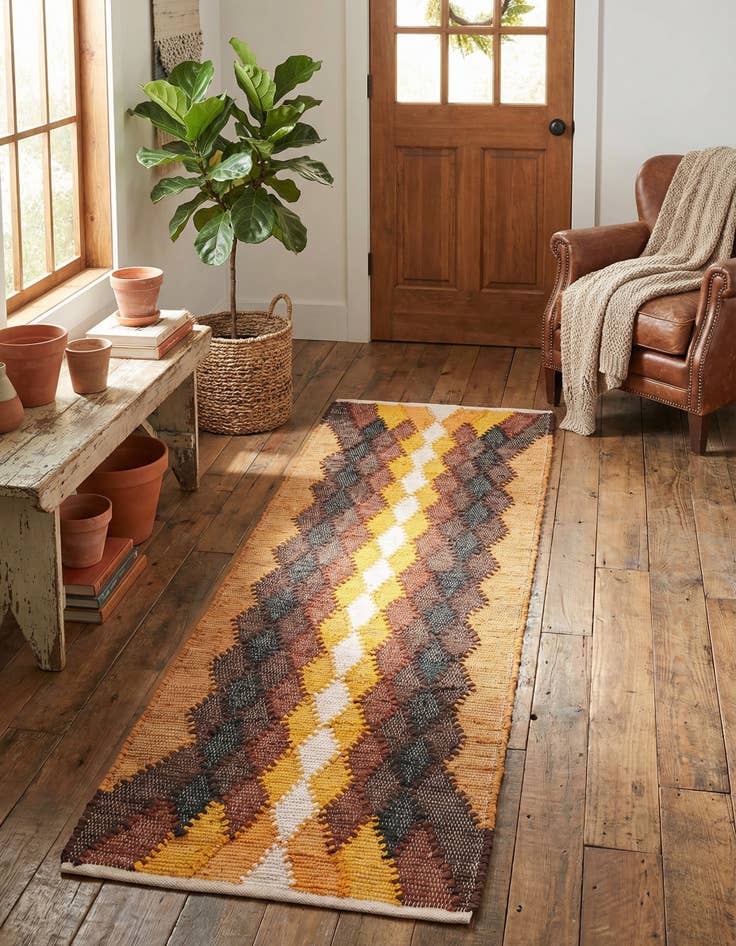 Detail image of 2' x 6' 1 Hand Braided Chindi Cotton Runner Rug