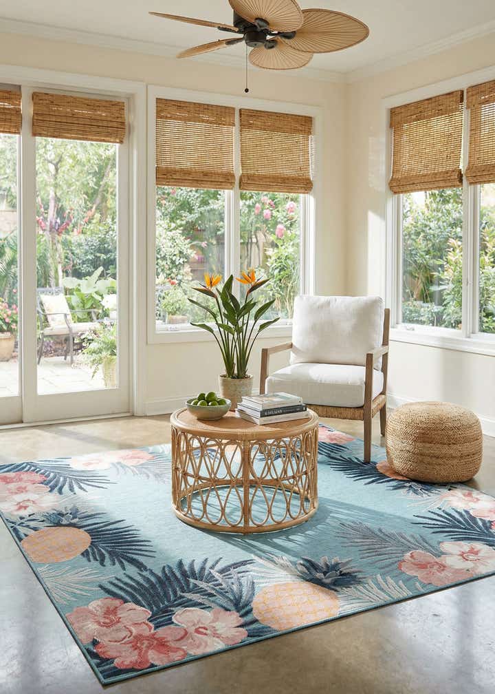 8' 2 x 8' 2 Easy-Clean Botanical Indoor / Outdoor Square Rug