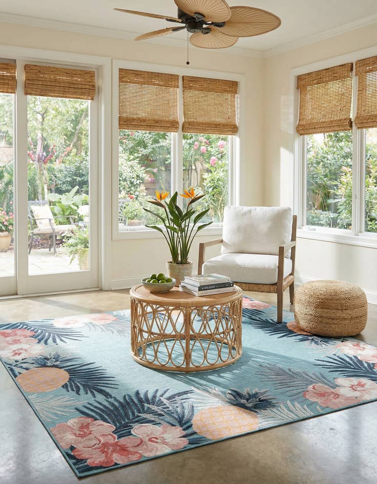 Detail image of 8' 2 x 8' 2  Washable Botanical Indoor / Outdoor Square Rug