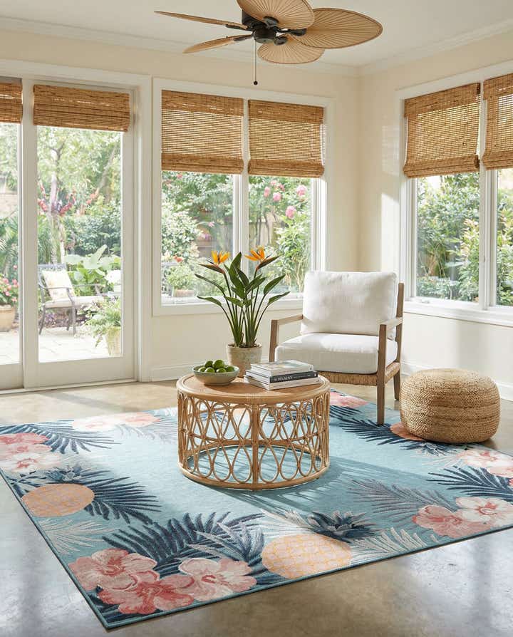 8' 2 x 8' 2 Easy-Clean Botanical Indoor / Outdoor Square Rug