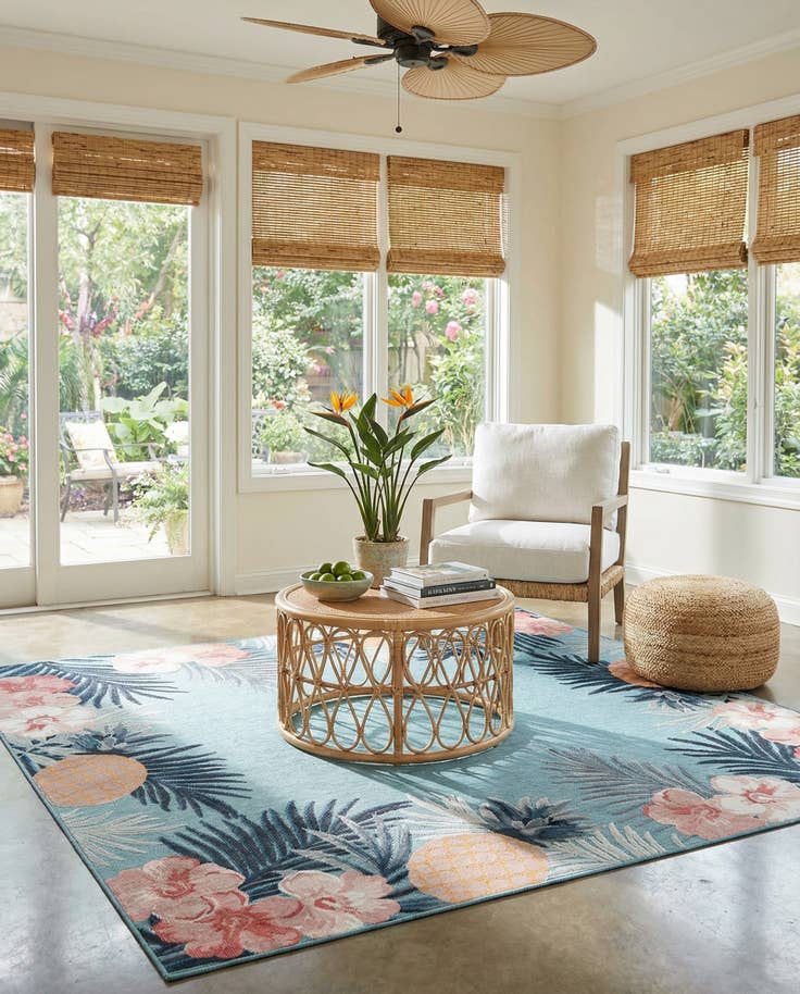 Detail image of 8' 2 x 8' 2 Easy-Clean Botanical Indoor / Outdoor Square Rug