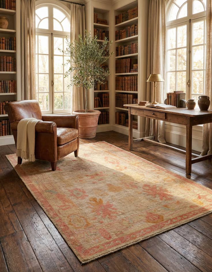 Detail image of 4' 4 x 6' 3 Hand Knotted Oushak Wool Rug