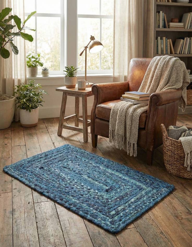 Detail image of 2' x 3' 1  Hand Braided Chindi Rug