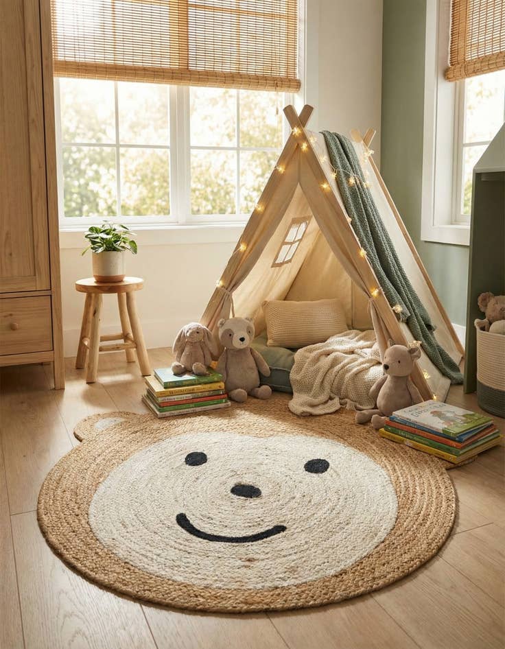 Detail image of 4' 1 x 4' 1  Hand Braided Kids Braided Jute Round Rug