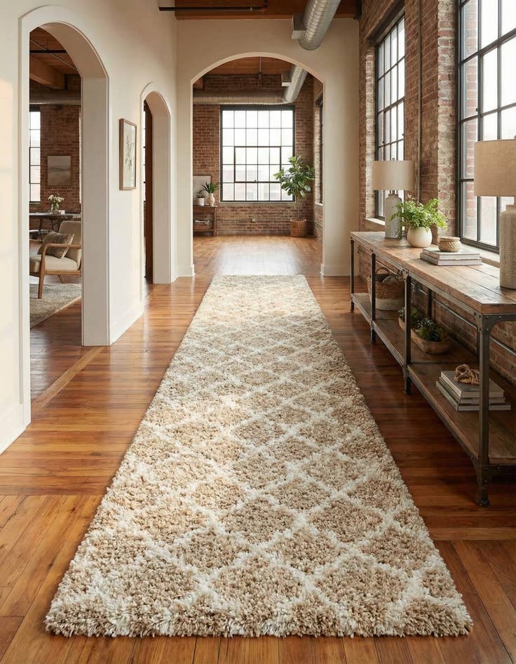 Detail image of  3' 3 x 16' 5 Moroccan Trellis Shag Runner Rug